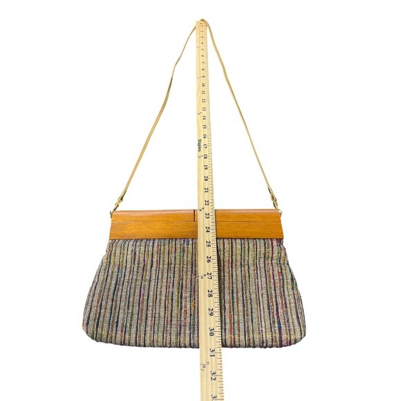 Saddle River Vintage Wooden Frame Multicolor Fabric Bag 80s Detachable Strap - Picture 5 of 6